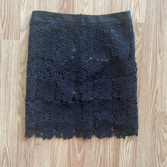 Willi Smith Women Skirt Crochet Net Black Straight Knee Length Skirt Size 2 - Picture 9 of 11